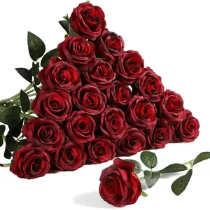 24 count Artificial Silk Roses Bulk, Roses Flower with Stems Realistic  for Wedding Centerpiece  Party Decor(Burgundy)