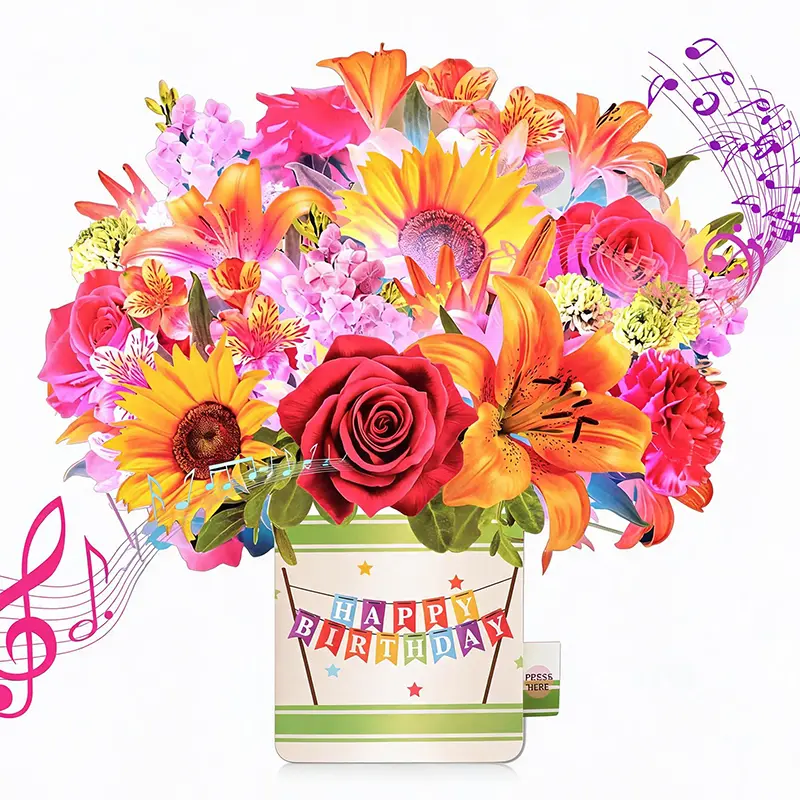 3D Popup Birthday Card for Women, 10in Life-Sized Forever Sunflower Bouquet with Light & Music, Card Design Music Gifts (Office Stationery)
