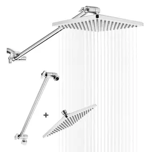 8'' Rain Shower Head with Matching 15'' Extension Arm- Large Surface Fixed Square Shower Head- Extra Long Adjustable Shower Head Extension Arm- Singing Rain Ultimate Shower Experience