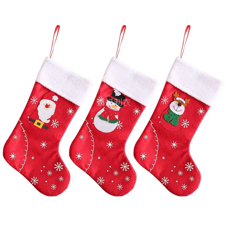 Classic Polyester Fabric Christmas Stockings, 3-Piece Set with Snowman, Gingerbread & Snowflake Appliques, Traditional Hanging Decoration for Fireplace Mantel