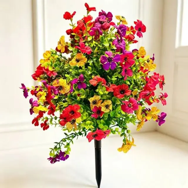 Mixed Color Artificial Violet Flower Stakes, UV Resistant Outdoor Faux Wildflower Spike, All Season Garden Path Yard Patio Decor