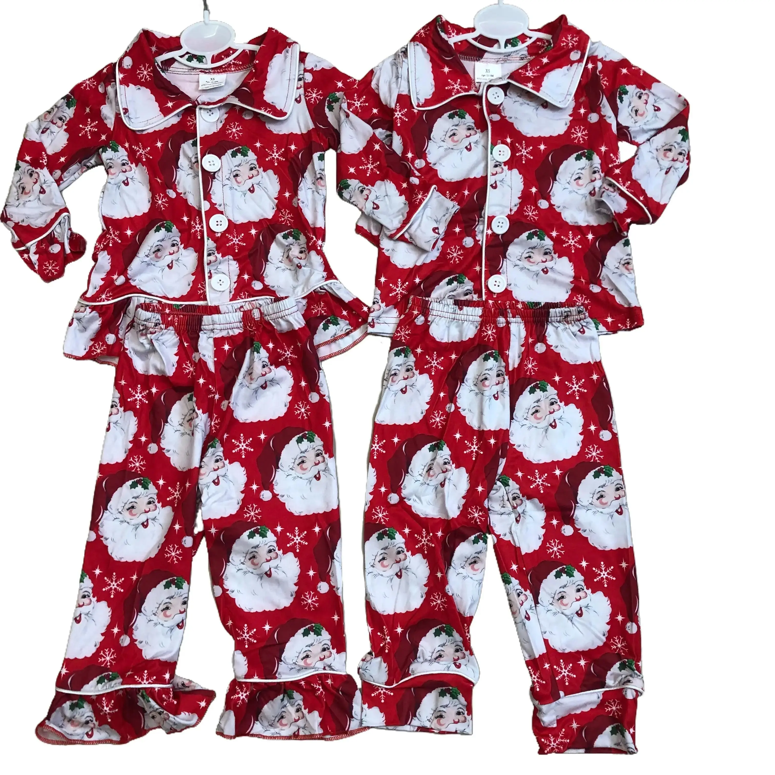 Toddler Boys' 2-Piece Cotton-Elastane Christmas Cute Pajama Sets - Long Sleeve Deep V Santa Claus Graphic Top, Striped Pants Sleepwear