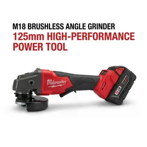 Milwaukee M18 Brushless 125mm Angle Grinder, M14 Spindle, 3500-8500 Variable No-load Speed, 33mm Max Cutting Depth, Lock-free Paddle Switch, Cordless Electric Grinder for Polishing Cutting Metal Working