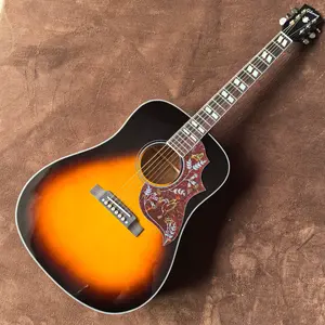 GIB Sunset Color Hummingbird Acoustic Guitar, Rosewood Fingerboard, Spruce Top, with Bone Pillows, 20 Frets, Full Enclosed Tuning Pegs, Suitable for Street Performance