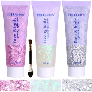 Body Face Glitter Gel 150ml Chunky Sequins Mermaid Glitter Makeup for Face Body Hair, Rave Accessories for Singer Concerts Disco Festival (White&Silver&Pink)