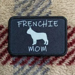 French bulldog mom 2"x3" black morale patch with hook and loop backing