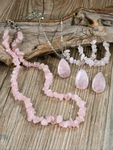 Natural Crystal Jewelry Set, Including Necklace & Earrings, Fashion Jewelry for Party, Daily Clothing Decor, Trendy All-match & Exquisite Jewelry for Birthday Gift