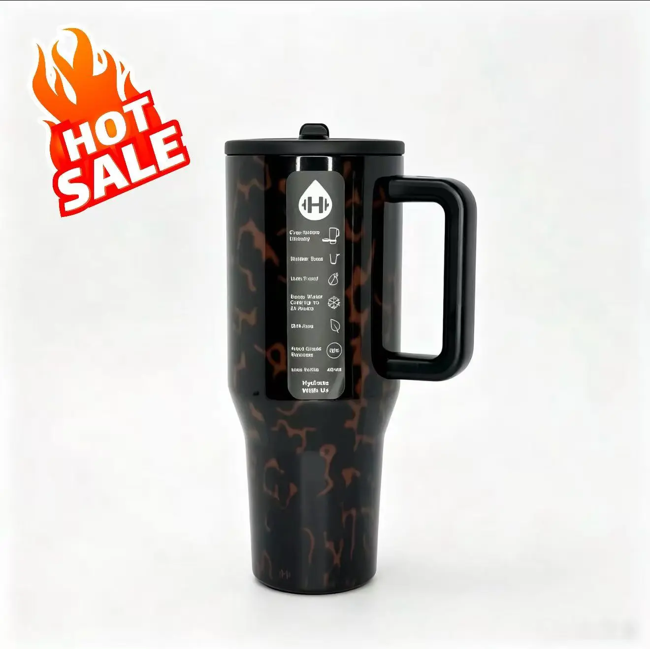 HydroJug 40oz Dark Tortoiseshell Pattern Drinkware Flask, Leak-Proof Stainless Steel Insulated Travel Cup, Keeps Drinks Cold 24H, Flasks Drinkware Portable Mug Tumbler Water Bottles Bottled Stylish,Sports Water Bottles