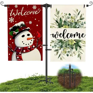 Garden Flag Stand for Yard - Heavy Duty 3/4" Thick  Garden Flag Holder with 4-Prong Base, -Coated Rustproof, Fits 12x18 Double Flags for Outdoor Decor