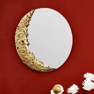 Resin Moon Pit Mirror Decorative Hanging Piece, Creative Design Lunar Meteor Crater Wall Decoration, Home Living Room Bedroom Festival Party, Wall Mounted Mirror