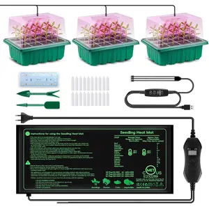 3PK Seed Starter Tray with Grow Lights and Tempe-Control Heat Mat, 36-Cell Large Seedling Starter Kit with Humidity Dome, Adjustable LED Lighting for Seed Germination,Temperature Adjustable