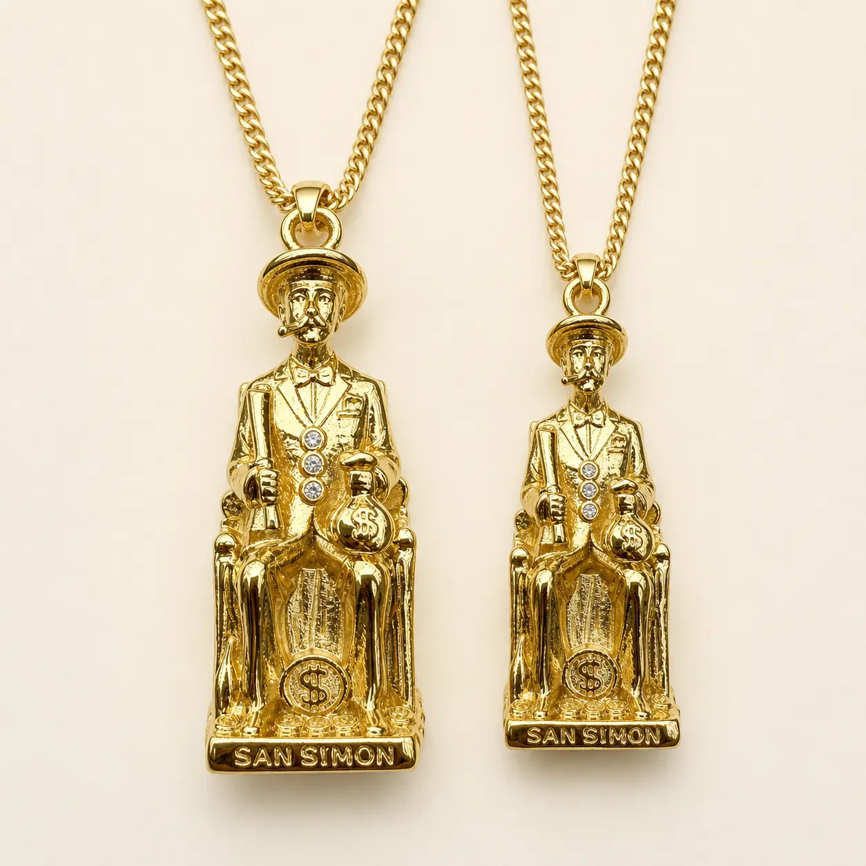 Pyrexta Jewelry 14K Real Gold-Plated San Simon Pendant Necklace for Men Women 3D Design 22 Inches Chain Elegant Gold Finish Religious Gift for Fashion Lovers