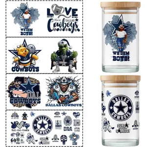 4 Sheet USA Football Team Cup Wraps UV DTF Cups Stickers for 16oz Glass Decals Waterproof AFC Rub on Transfers Vinyl Stickers for Glass Cups Fridge Wall Furniture Car DIY Craft