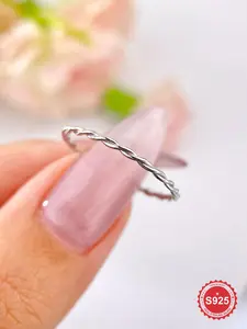 S925 Sterling Silver Simple Twist Design Ring, Stackable Rings, Adjustable Rings, Fashion Accessories for Women & Girls, Trendy All-match & Exquisite Jewelry for Birthday Gift