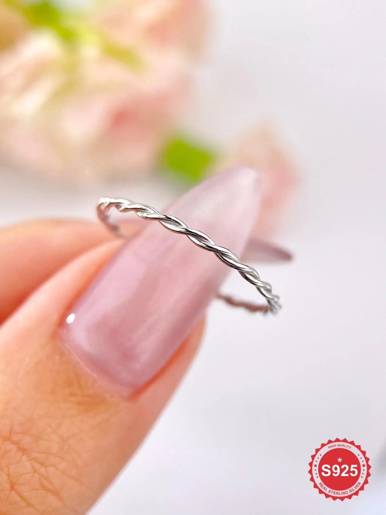 S925 Sterling Silver Simple Twist Design Ring, Fashion Accessories for Women & Girls, Trendy All-match & Exquisite Jewelry for Birthday Gift