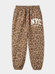 Women's Leopard Print Joggers Pants, Thick Fabric Loose-Fit Winter Streetwear, Fashionable Unisex Design for Men & Teens, Thermal Jogger Trousers