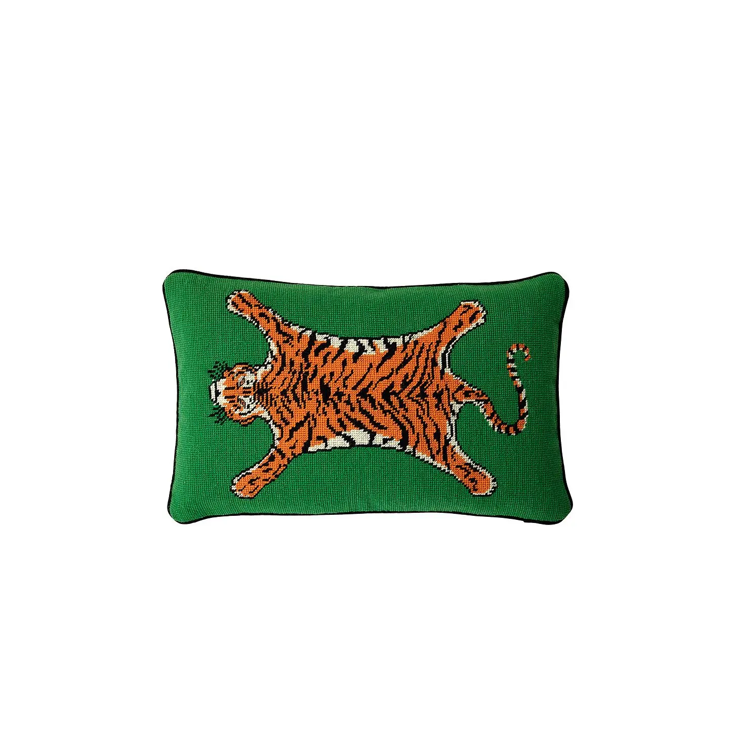 Jonathan Adler Tiger Needlepoint Pillow in Green Jonathan Adler Tiger Needlepoint Pillow in Green