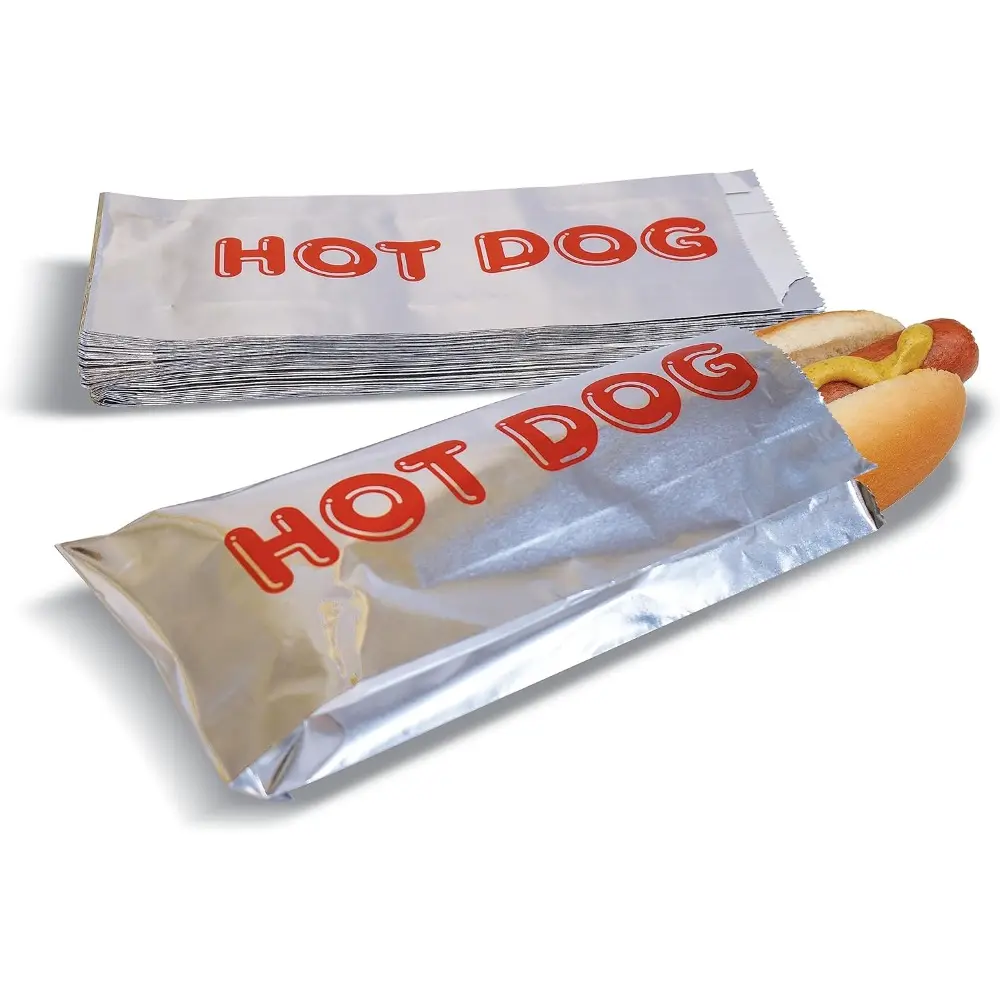 Rectangular Disposable Insulated Grease-Resistant Foil Hot Dog Wrappers, 9"x3.7", 50-Pack, Easy-to-Use for Home & Food Service Kitchenware