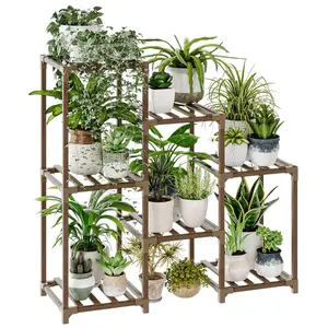 Plant Stand Indoor Plant Shelf Outdoor Wood Tiered Plant Rack for Multiple Plants 3 Tiers Ladder Plant Holder for 7 Plant Pots Boho Organiser Wooden