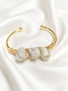 Gold Wire-Wrapped Raw Aquamarine Cuff Bracelet, Bohemian Minimalist Jewelry with Raw Stone Accents & Adjustable Open Cuff Design for Women's Daily Wear & Spiritual Healing