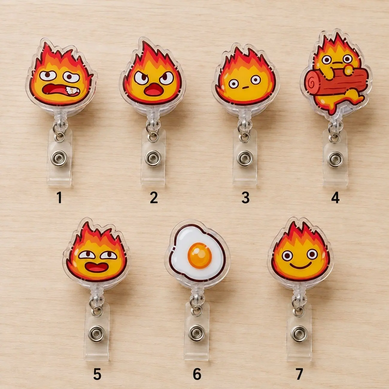 Vintage Retro Howl Moving Castle Calcifer Fire Demon Anime Studio Ghibli Cute Acrylic Retractable Badge Reel ID Holder Nurse Teacher Office