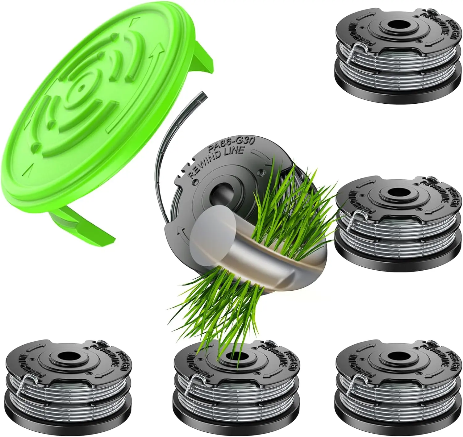 7 count Dual Line String Trimmers Spools Compatible with Greenworks Model 2101602, 2101602A, STBA40B210, BST4000, 0.065" Line Replacement Spool (2900719) and Spool Cap Cover(6 Spools + 1 Cap)
