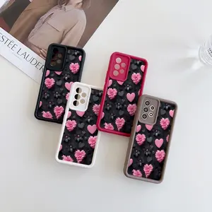 Black Flower Pink Heart Creative Pattern Anti-drop Matte Phone Case, Suitable for Samsung S25/S24Ultra/S23 FE/S22 5G/EDGE, A56 5G/A36/A26/A16 Series Phone Cases, Best Choice for Thanksgiving Christmas Gifts for Family Friends Lovers Boyfriend Girlfriend