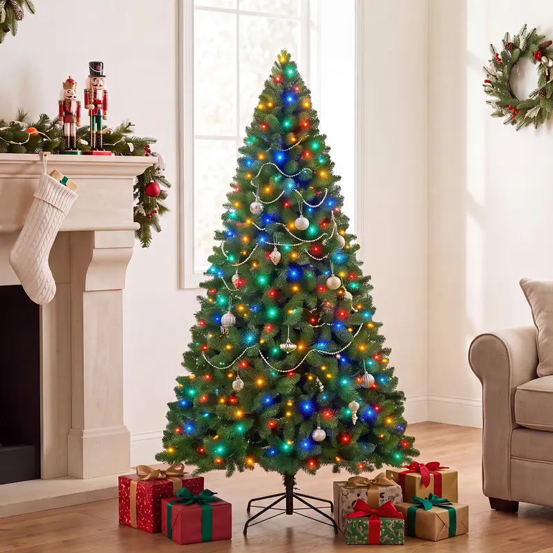 Pre-lit Christmas Tree, Green Artificial Christmas Tree with 250 Color Changing LED Lights & 700 Branch Tips for Home, Office, Party Decoration