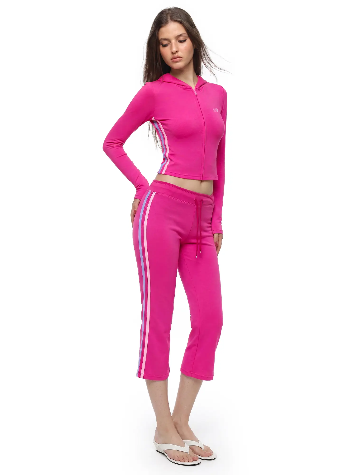 FDR Women's Vintage Y2K Zip Up Hoodie and Contrast Tape Flare Pants Set Slim Fit Athleisure Matching Outfit