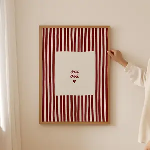 Oui Oui Print, Red Striped Wall Art, French Quote Poster, Trendy Bedroom Decor
