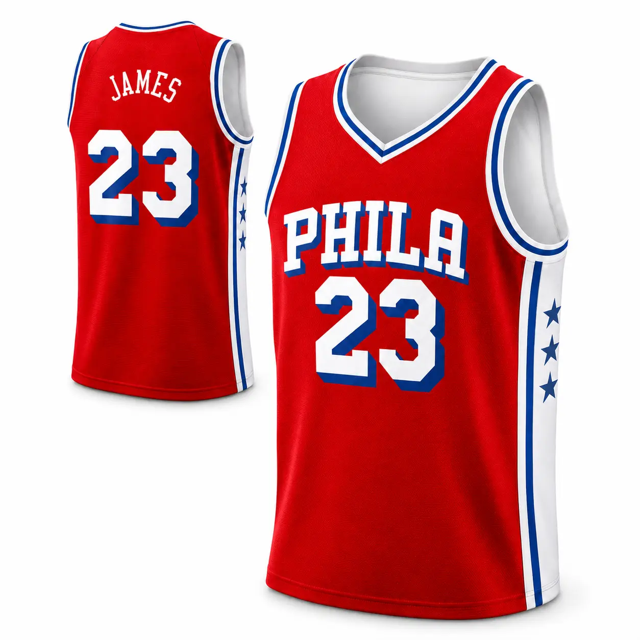 Men's Red Basketball Sleeveless Jersey - Red-White-Blue Trim Mesh Fabric Tank Top with Court Graphics, Lightweight Breathable Athletic Shirt for Gym Training, Pickup Games
