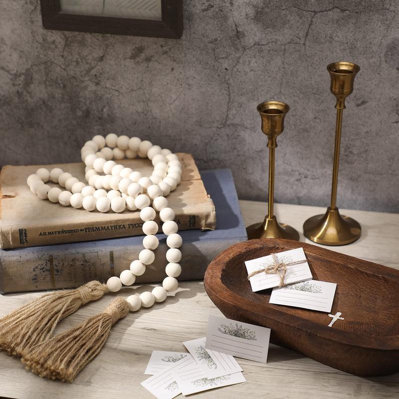 Easter Gift Wooden Prayer Bowl with 10 Prayer Cards Vintage Prayer Bowl with Cross & Tassel Garland Religious Decorations for Home Living Room Bedroom Church Easter Home Decor Easter Basket Stuffers