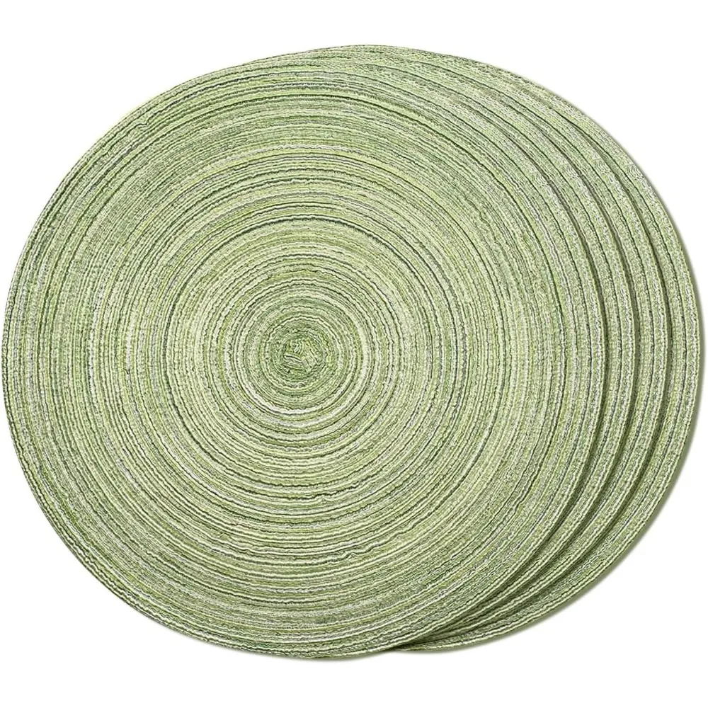 Household Placemat Set of 4, Round Braided 15-in Indoor Woven Heat-Resistant Dining Table Mats (Light Green)