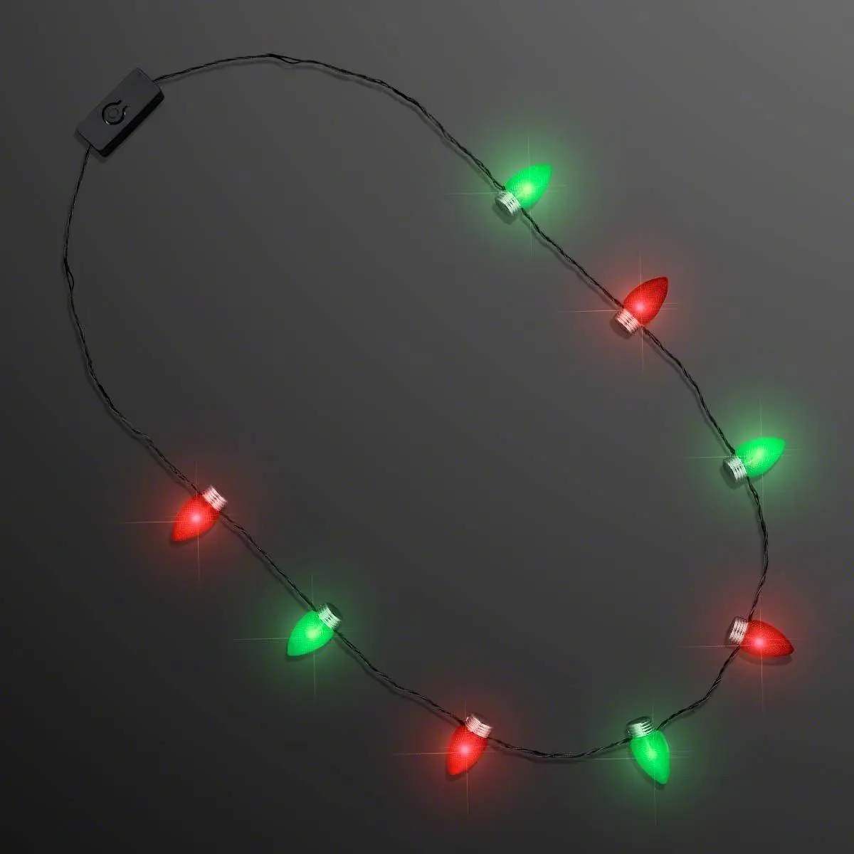 FlashingBlinkyLights Green and Red LED Light Up Christmas String Light Bulb Necklace