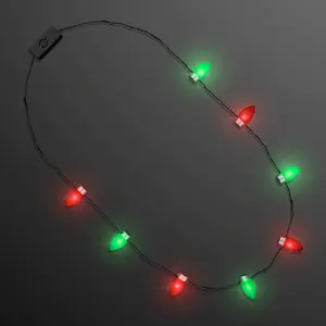 FlashingBlinkyLights Green and Red LED Light Up Christmas String Light Bulb Necklace