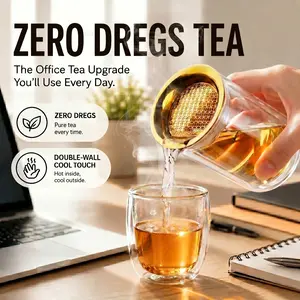 Zero Dregs Double Wall Glass Tea Maker with Built-In Strainer for Office