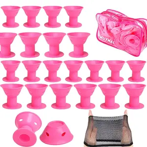 40PCS Pink Silicone Hair Curlers Set, 20 Large + 20 Small Magic Hair Rollers, No Heat No Clip Reusable Soft Silicone Curlers for Women & Girls