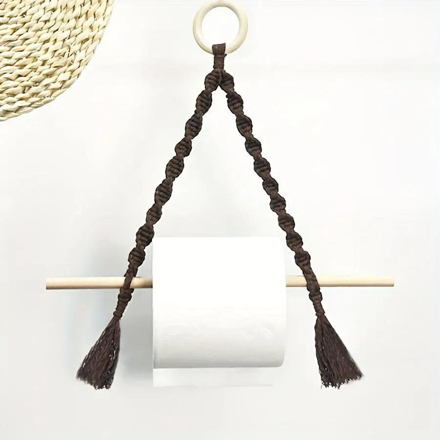 1pc Cotton-Terylene Boho Colorful Hand-Woven Wall Hanging Toilet Paper Holder - Multi-Functional Bathroom Gadget for Towels, Necklaces, Hair Bands, Anti-Static Home Supply & Aesthetic Room Decor