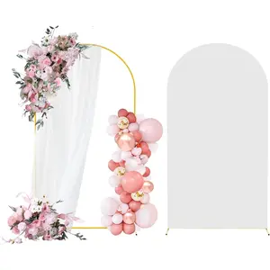 6FT Arch Backdrop Stand and Arch Cover Set, Gold Metal Arch Stand Backdrop with White Arch Stand Cover Ideal for Weddings, Birthday Parties, Baby Showers, Celebration Decorations