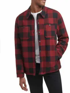 G.H. Bass & Co. Men's Wool Blend Sherpa Lined Plaid Jacket, RED, XL