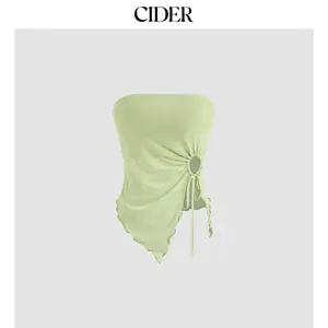 Cider [2 colors, size 2-10] Mesh Solid O-ring Lettuce Trim Knotted Tube Top