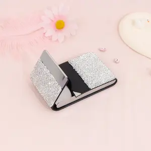 Shiny Rhinestone PU Leather Business Card Holder, Elegant Credit Card Case, Simple Design, Multi-Card Storage, Portable, Perfect Gift