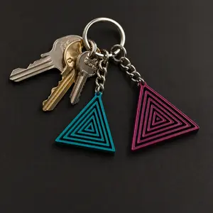 Set of 2 Geometric Triangle Keychains 3D Printed | Teal & Magenta Fidget Keychain Duo | Minimalist Keyring Gift Set
