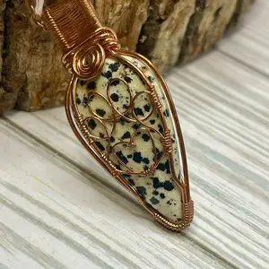 Dalmatian Jasper Genuine Copper Paw Necklace Handmade Calming Thoughts Fun Happiness Inner Child Balance Peace Bliss