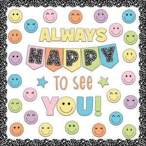 Pastel Composition Notebook Bulletin Board Set Always Happy to See You Classroom Decorations  to School Feeling Emotion Paper Cutouts for  of School Office Chalkboard Door Decor Supplies