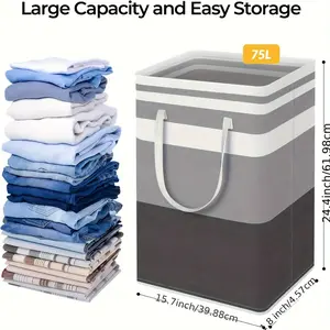 Collapsible Tall Laundry Basket with Extended Handles, Durable Nylon, 19.81gal Large Capacity | Freestanding & High Quality Design for Clothes, Toys Storage in Dorms, Homes, Laundry Room | Gradient Gray, Laundry Baskets