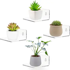 Acrylic Wall Shelves,Clear 4 Inch Floating Shelves for Display,Ledges Pop Figures,Plant,Tiny Wall Mounted Transparent Shelf Small Invisible Shelves with Adhesive for Bedroom Living Room Decoration LUOBAO