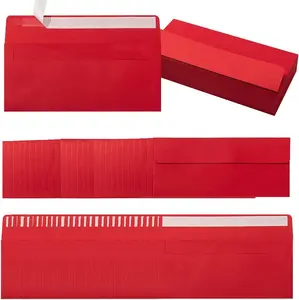 100 Pack Colorful #10 Business Envelopes Self Seal Standard Envelopes for Office Checks, Business, Letter Mailing Invoices, 4.13 x 9.49 Inches (Red)
