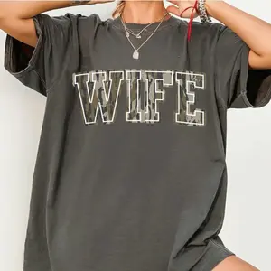 [Comfort Colors] Varsity Wife Camo Bow T-Shirt, Scalloped Bottomland Camo Monogram Shirt, Old School Camo Girl Camo Shirt, Unisex Cotton T-Shirt Full Sizes Full Color for Men for Women