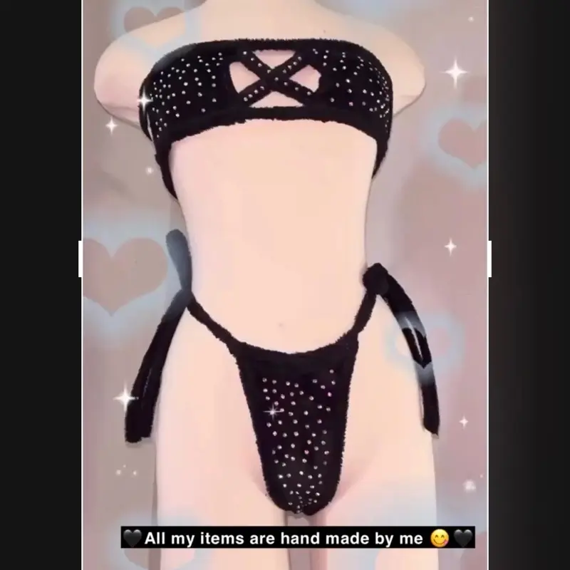 Black Furry Bikini Set - Black Furry Design, Adjustable Straps, Versatile Fit, Hand Made, Machine Washable, High Waisted